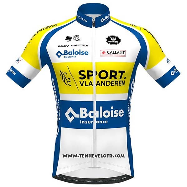 2020 Maillot Ciclismo Sport Vlaanderen-baloise Blanc Jaune Bleu Manches Courtes et Cuissard